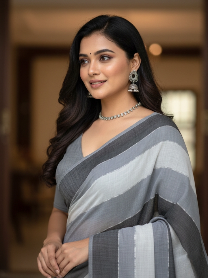 Classic Striped Mul Cotton Saree | Soft, Casual Wear