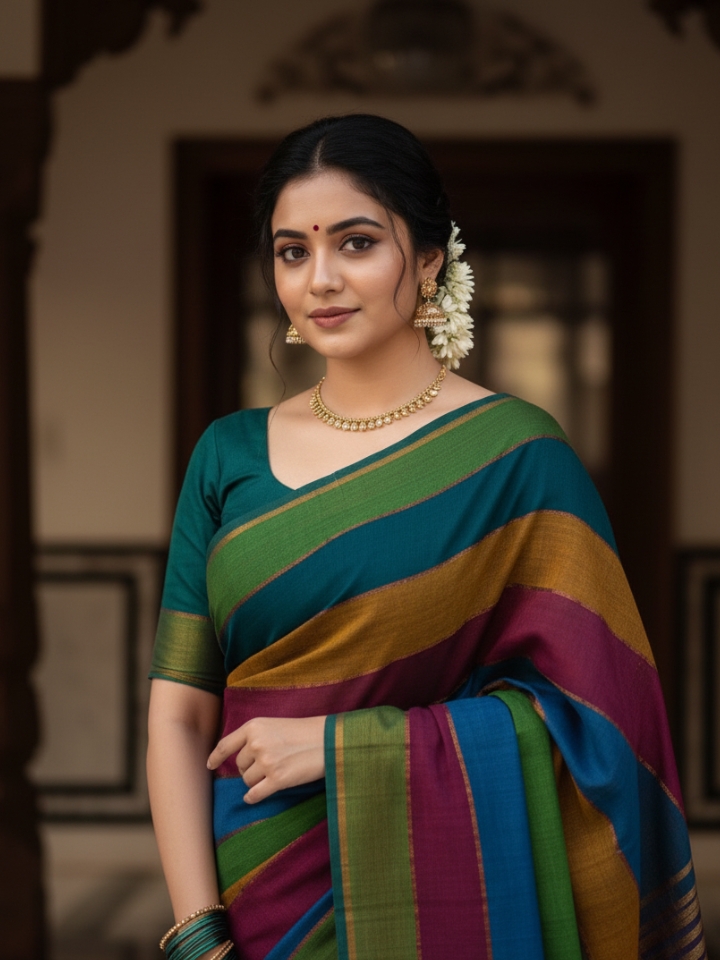 Vibrant Striped Mul Cotton Saree | Everyday & Office Wear