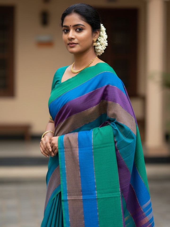 Vibrant Striped Mul Cotton Saree | Everyday Wear